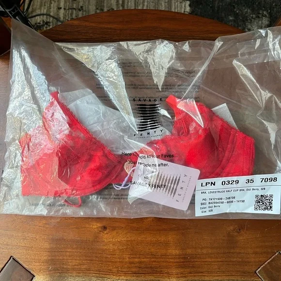 Savage X Fenty Goji Berry Red Lovestruck Lace Half-Cup Bra - Picture 5 of 9